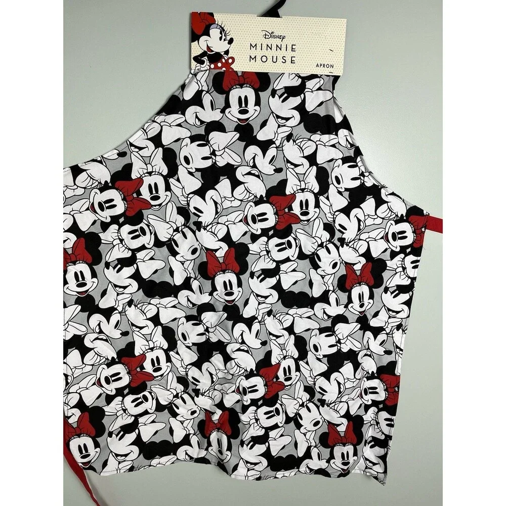 Set‎ Of 2 NWT Disney Minnie & Mickey Mouse Apron White Black Red Tie Holiday